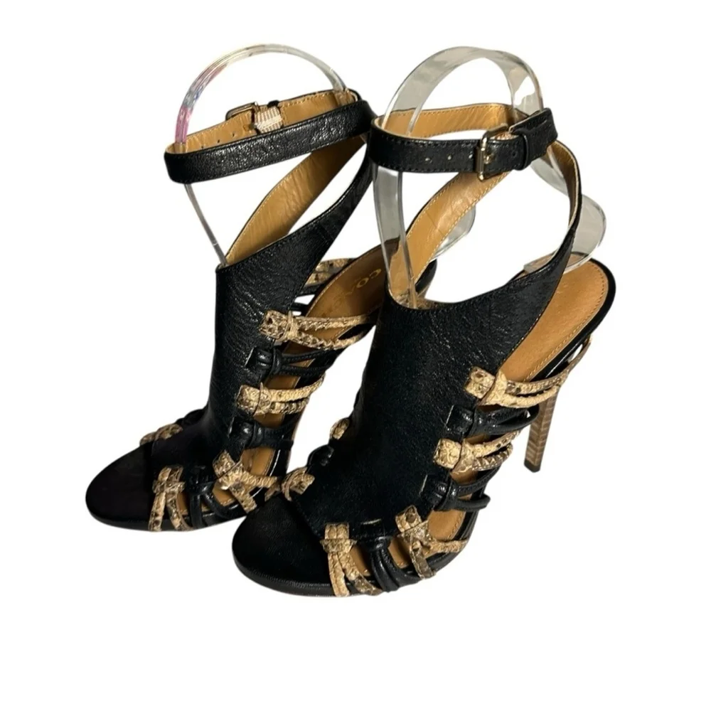 Coach High Heels Black Leather Snake Skin Accents Sandals Size 9B✌️